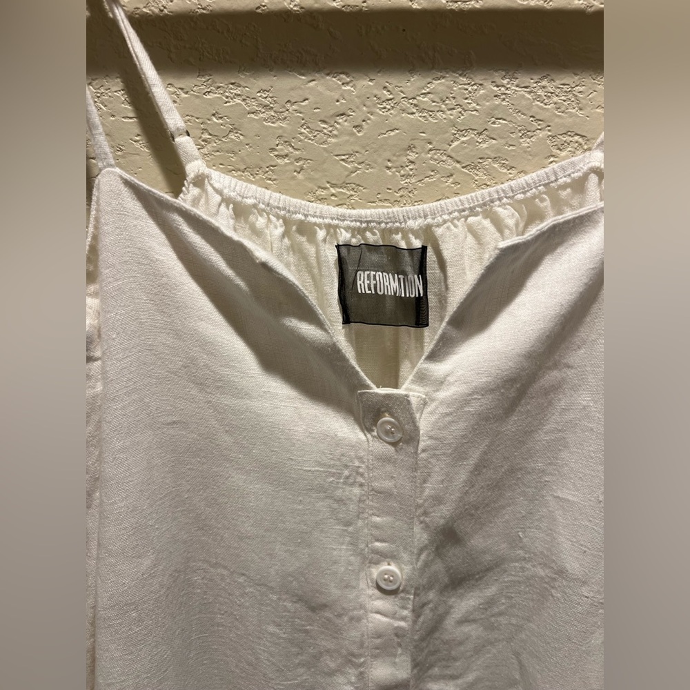 NWOT Reformation Square Neckline Midi Length  Button Up White Linen Dress Size S - Picture 6 of 10